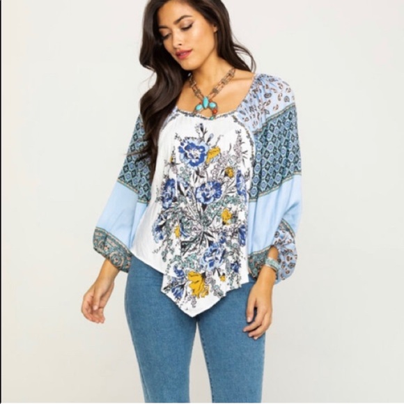 Free People Positano Blouse in Blue Combo - Picture 4 of 11